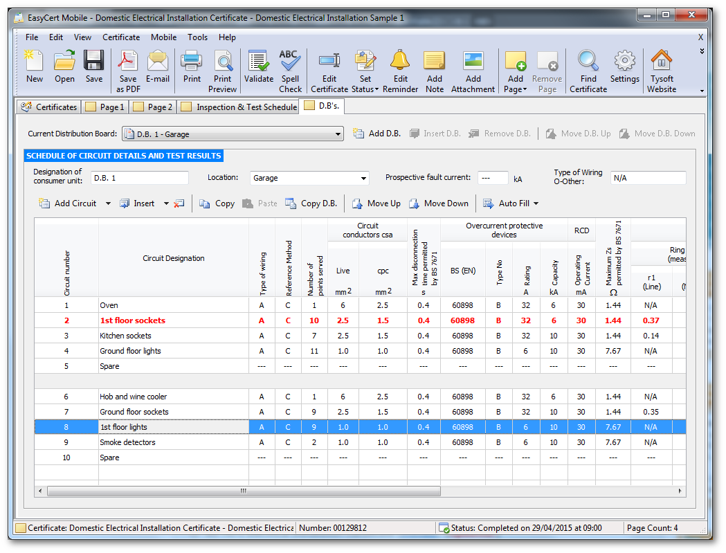 EasyCert Electrical Software, Test & Inspection, Electrical Within Electrical Installation Test Certificate Template